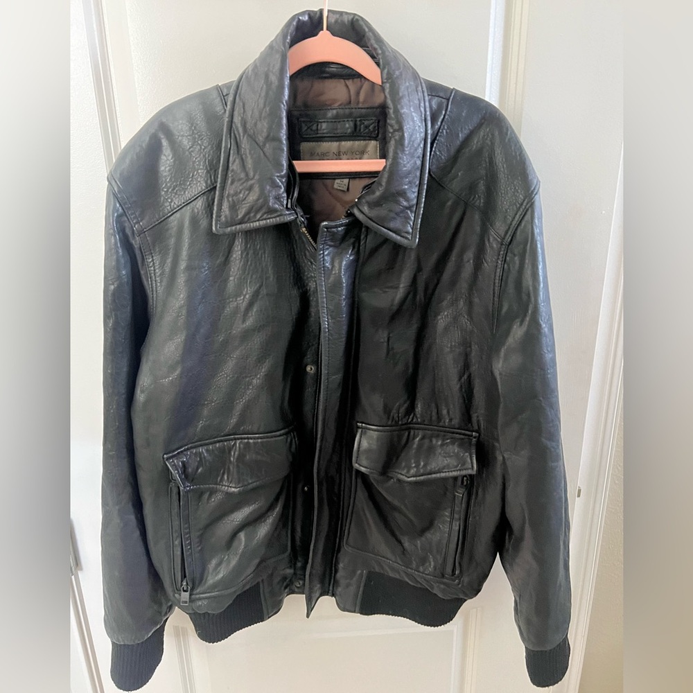 Marc New York Andrew Marc Black Leather Bomber Jacket Size M